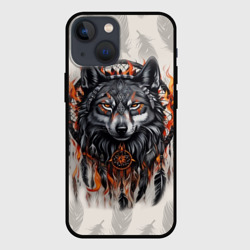 Чехол для iPhone 13 mini Волк и ловец снов с перьями
