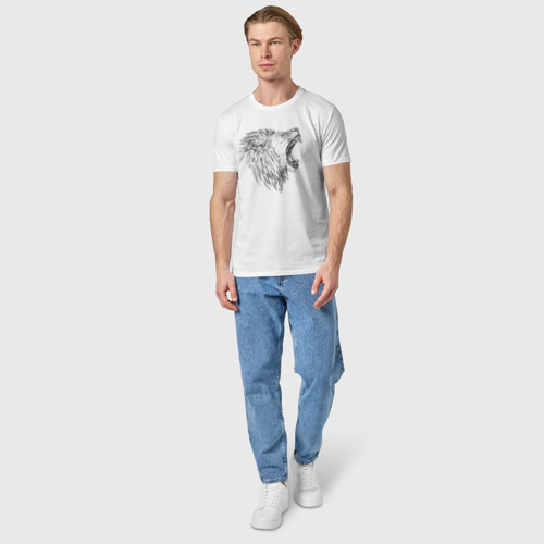 Мужская футболка хлопок с принтом Профиль рычащего льва, вид сбоку #3