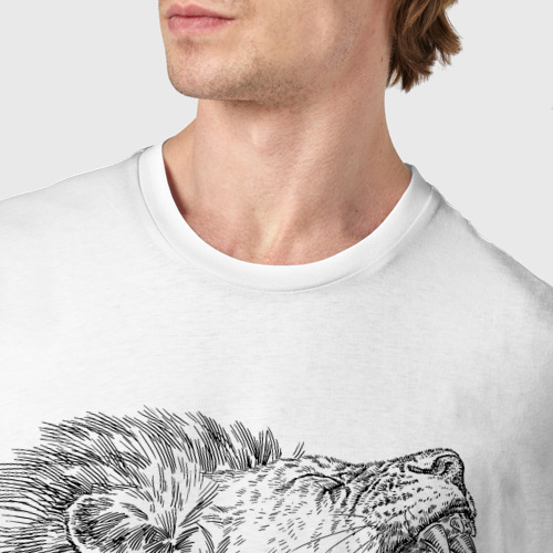 Мужская футболка хлопок с принтом Профиль рычащего льва, фото #4