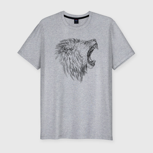 Мужская футболка хлопок Slim с принтом Профиль рычащего льва, вид спереди #2
