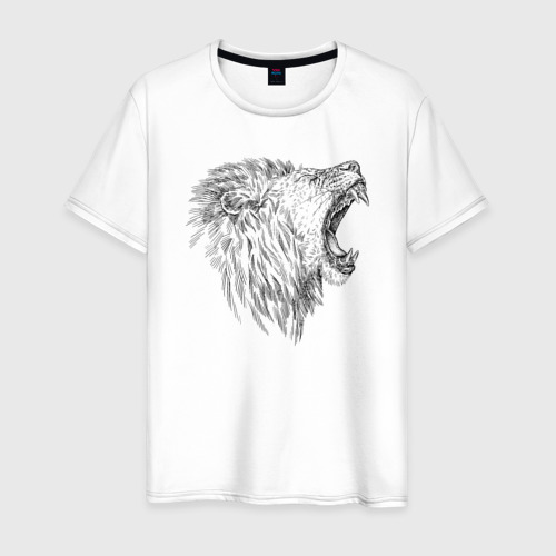 Мужская футболка хлопок с принтом Профиль рычащего льва, вид спереди #2