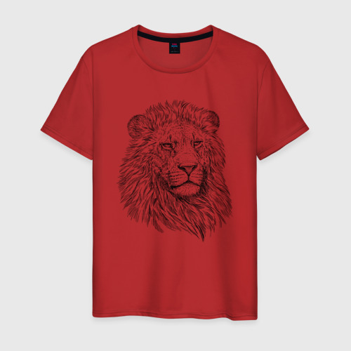 Мужская футболка хлопок Голова спокойного льва, цвет красный