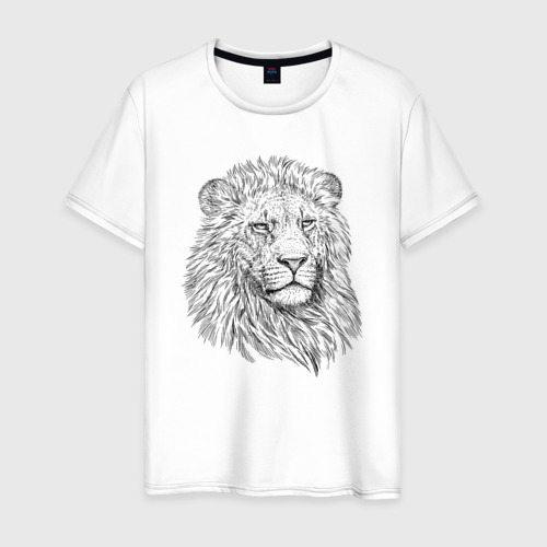 Мужская футболка из хлопка с принтом Голова спокойного льва, вид спереди №1