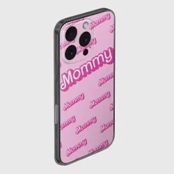 Чехол для iPhone 16 Pro силиконовый с защитой камеры Мамочка в стиле барби - паттерн розовый - фото 2