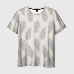Мужская футболка 3D Бежевый  паттерн с перьями
