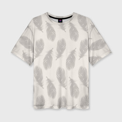 Женская футболка oversize 3D Бежевый  паттерн с перьями