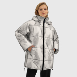Женская зимняя куртка Oversize Бежевый  паттерн с перьями - фото 2