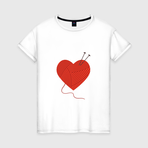 Женская футболка хлопок с принтом Ешь - вяжи - люби, вид спереди #2