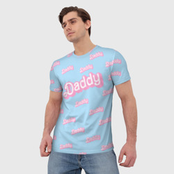 Мужская футболка 3D Папочка надпись в стиле Барби: паттерн голубой - фото 2