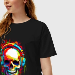Женская футболка хлопок Oversize Красочный череп в очках  - фото 2