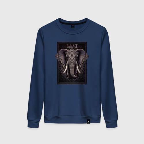 Женский свитшот хлопок Слон с красивыми узорами, цвет темно-синий
