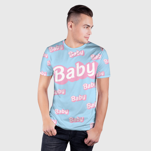 Мужская футболка 3D Slim Baby - Barbie style: blue pattern, цвет 3D печать - фото 3