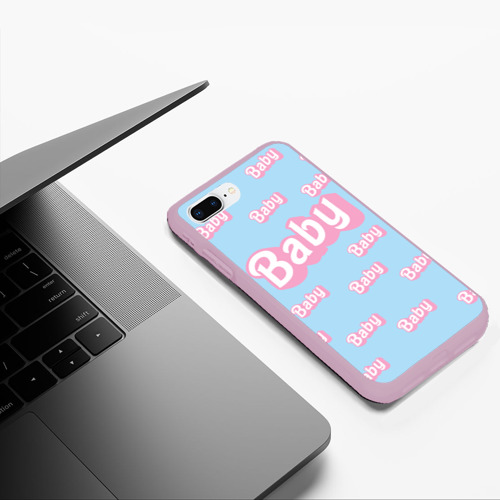 Чехол для iPhone 7Plus/8 Plus матовый Baby - Barbie style: blue pattern, цвет розовый - фото 5