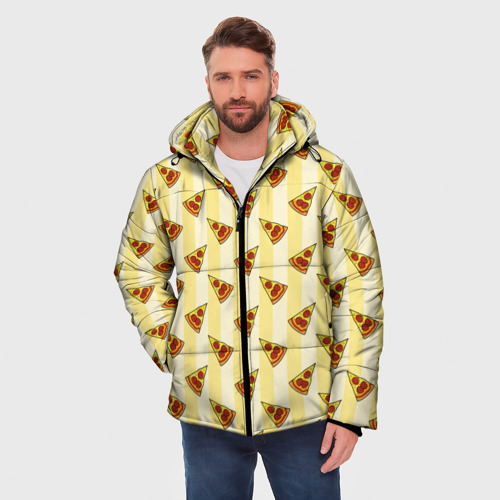 Мужская зимняя куртка 3D с принтом Узор из пиццы, фото на моделе #1