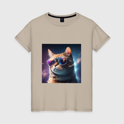 Женская футболка хлопок с принтом Космический кот сosmos collection, вид спереди #2