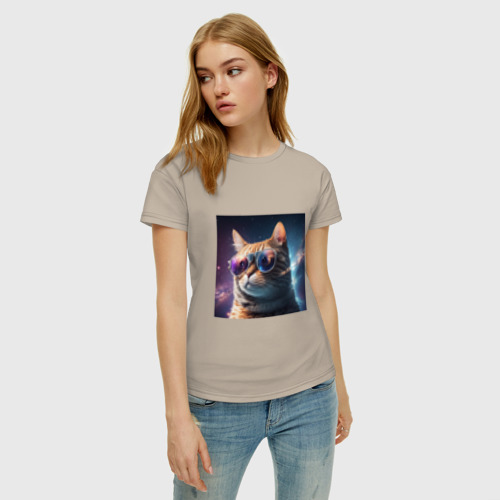 Женская футболка хлопок с принтом Космический кот сosmos collection, фото на моделе #1