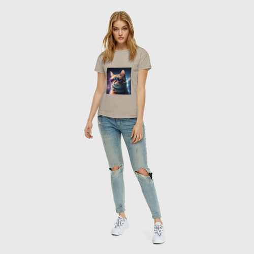 Женская футболка хлопок с принтом Космический кот сosmos collection, вид сбоку #3
