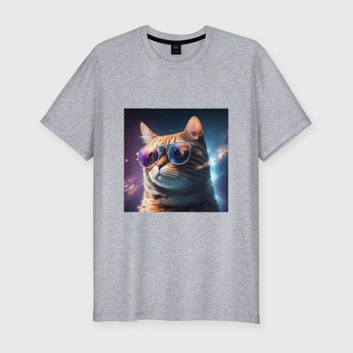 Мужская футболка хлопок Slim с принтом Космический кот сosmos collection, вид спереди #2