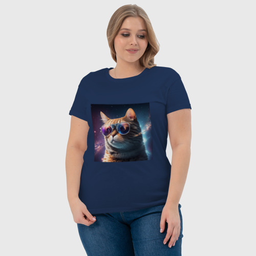 Женская футболка хлопок Космический кот сosmos collection, цвет темно-синий - фото 6
