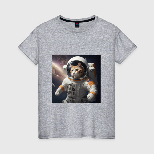 Женская футболка хлопок Кот астронавт cosmos collection, цвет меланж
