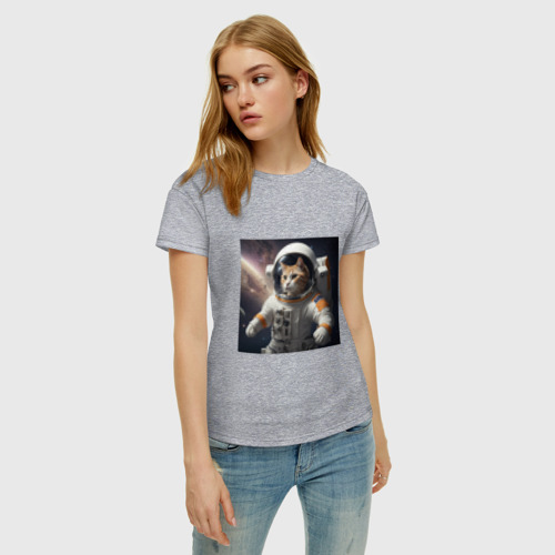 Женская футболка хлопок Кот астронавт cosmos collection, цвет меланж - фото 3