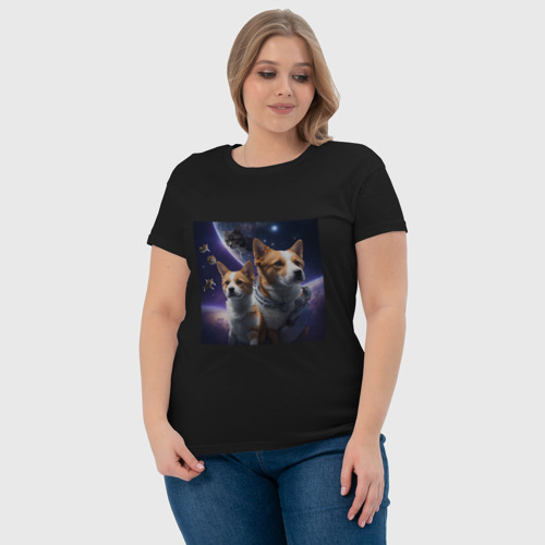 Женская футболка хлопок Dogs and cats in space, цвет черный - фото 6