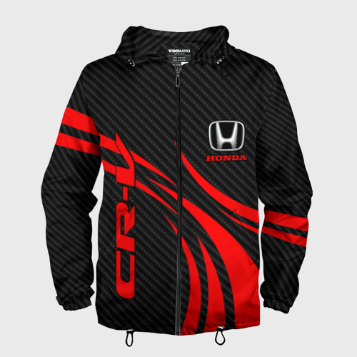 Мужская ветровка 3D Honda CR-V - красный и карбон, цвет черный
