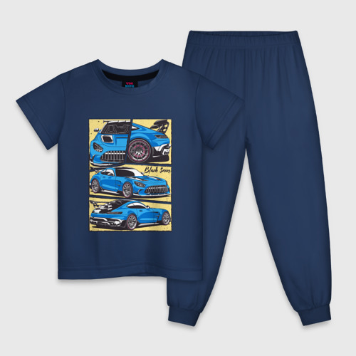 Детская пижама хлопок с принтом Mercedes-Benz AMG GT Black Series, вид спереди #2