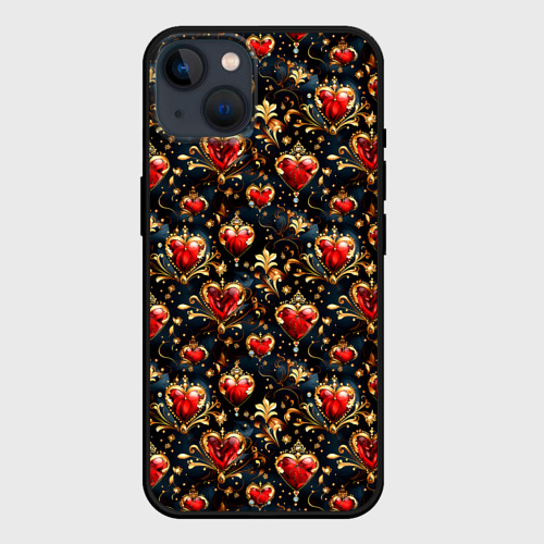 Чехол для iPhone 14 с принтом Сердечки в золоте, вид спереди #2