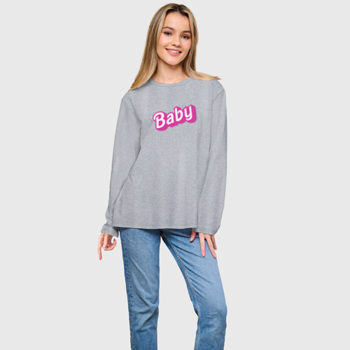 Женский лонгслив oversize хлопок Baby: pink barbie style, цвет меланж - фото 3