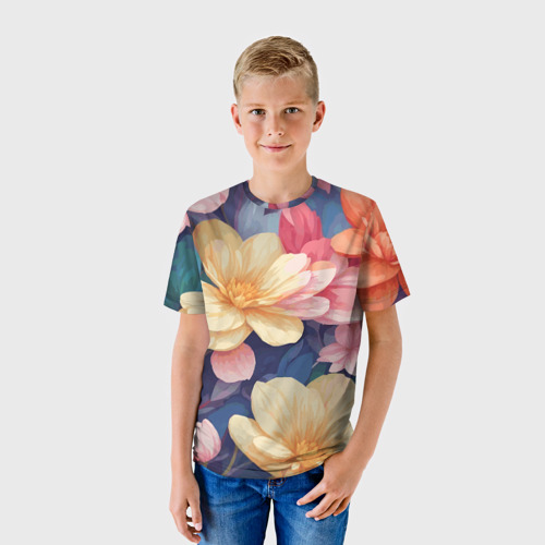 Детская футболка 3D Водянная лилия лотосы  кувшинки, цвет 3D печать - фото 3
