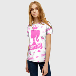 Женская футболка 3D Мамочка - силуэт барби: паттерн розовый на белом фоне - фото 2