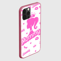 Чехол для iPhone 12 Pro Мамочка - силуэт барби: паттерн розовый на белом фоне - фото 2