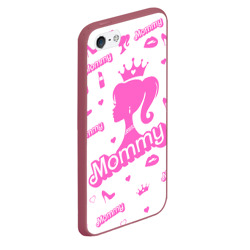 Чехол для iPhone 5/5S матовый Мамочка - силуэт барби: паттерн розовый на белом фоне - фото 2