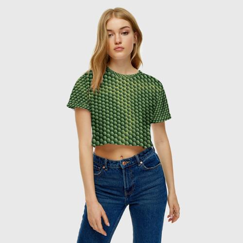 Женская футболка Crop-top 3D Зеленая чешуя, цвет 3D печать - фото 3