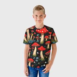 Детская футболка 3D Красные мухоморы в белый горошек - лес грибы - фото 2