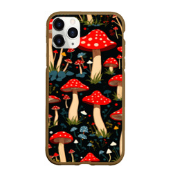 Чехол для iPhone 11 Pro Max матовый Красные мухоморы в белый горошек - лес грибы