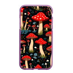 Чехол для iPhone XS Max матовый Красные мухоморы в белый горошек - лес грибы
