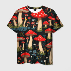 Мужская футболка 3D Красные мухоморы в белый горошек - лес грибы