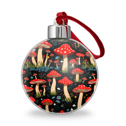 Ёлочный шар Красные мухоморы в белый горошек - лес грибы