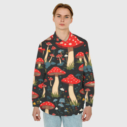 Мужская рубашка oversize 3D Красные мухоморы в белый горошек - лес грибы - фото 2