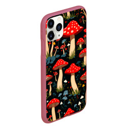Чехол для iPhone 11 Pro Max матовый Красные мухоморы в белый горошек - лес грибы - фото 2