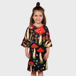 Детское платье 3D Красные мухоморы в белый горошек - лес грибы - фото 2