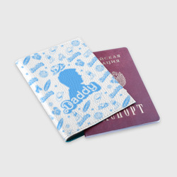 Обложка для паспорта матовая кожа Папочка - силуэт Кена: паттерн синий - фото 2