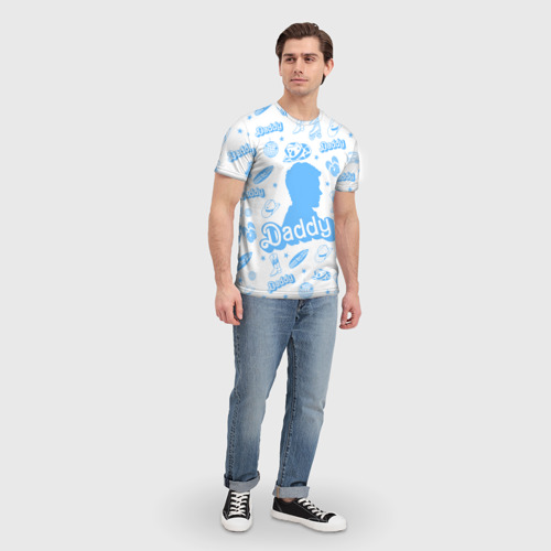 Мужская футболка 3D Папочка - силуэт Кена: паттерн синий, цвет 3D печать - фото 5