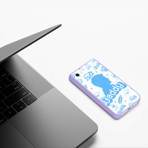 Чехол для iPhone 5/5S матовый Папочка - силуэт Кена: паттерн синий, цвет светло-сиреневый - фото 5