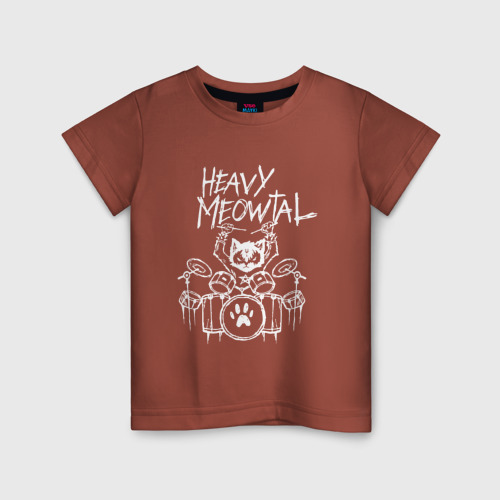 Детская футболка хлопок Heavy Meowtal - кошачья музыка, цвет кирпичный