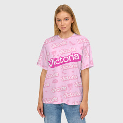 Женская футболка oversize 3D Виктория - паттерн Барби розовый - фото 2