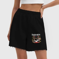 Женские шорты oversize футер хлопок Death metal - котик с гитарой - фото 2