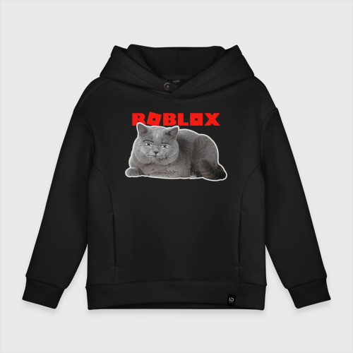 Детское худи Oversize хлопок Кот roblox, цвет черный